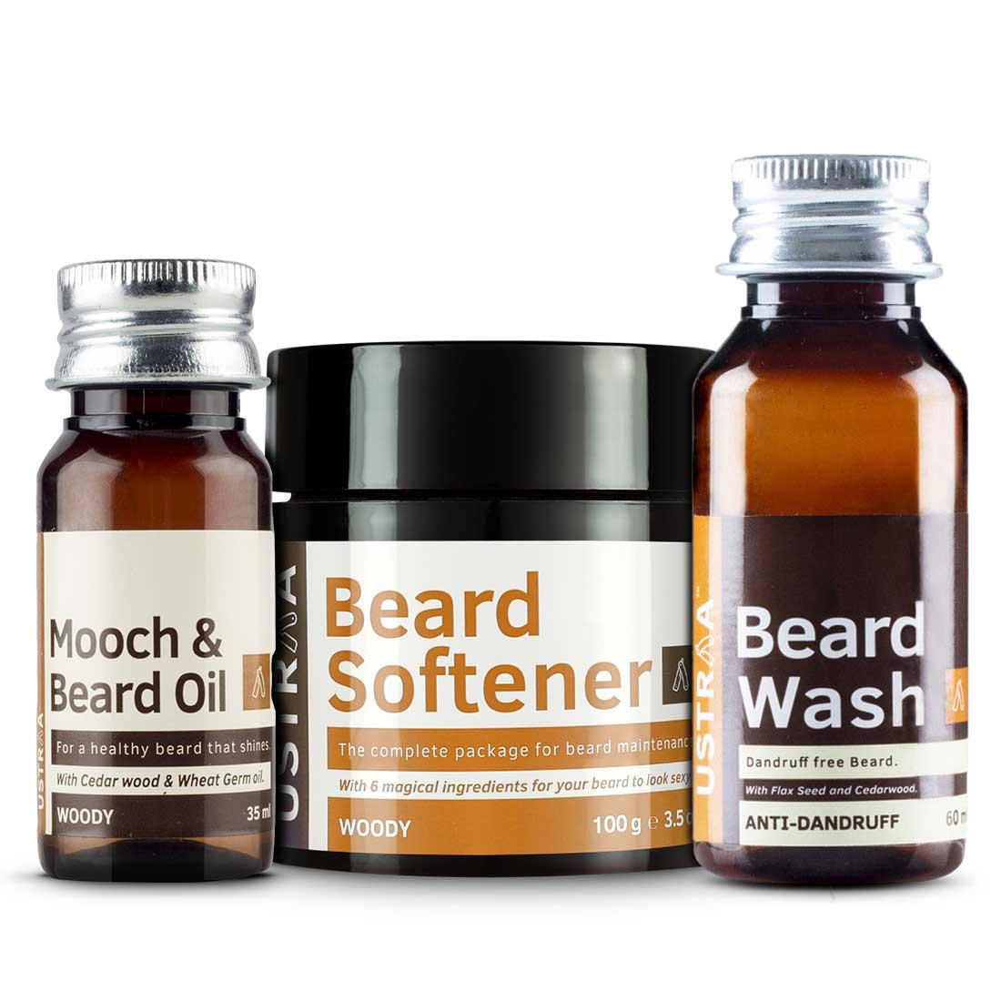 Ustraa Winter Care Pack: Beard Softener + Mooch & Beard Oil + Beard Wash