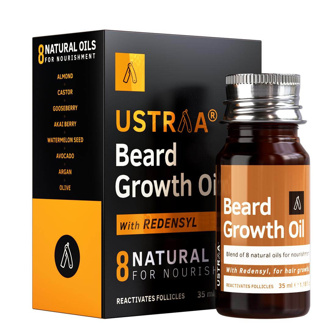 Ustraa Beard Growth Oil, Beard Oil for more Beard Growth with Redensyl, 8 Natural Oils including Jojoba Oil & Vitamin E, 35ml