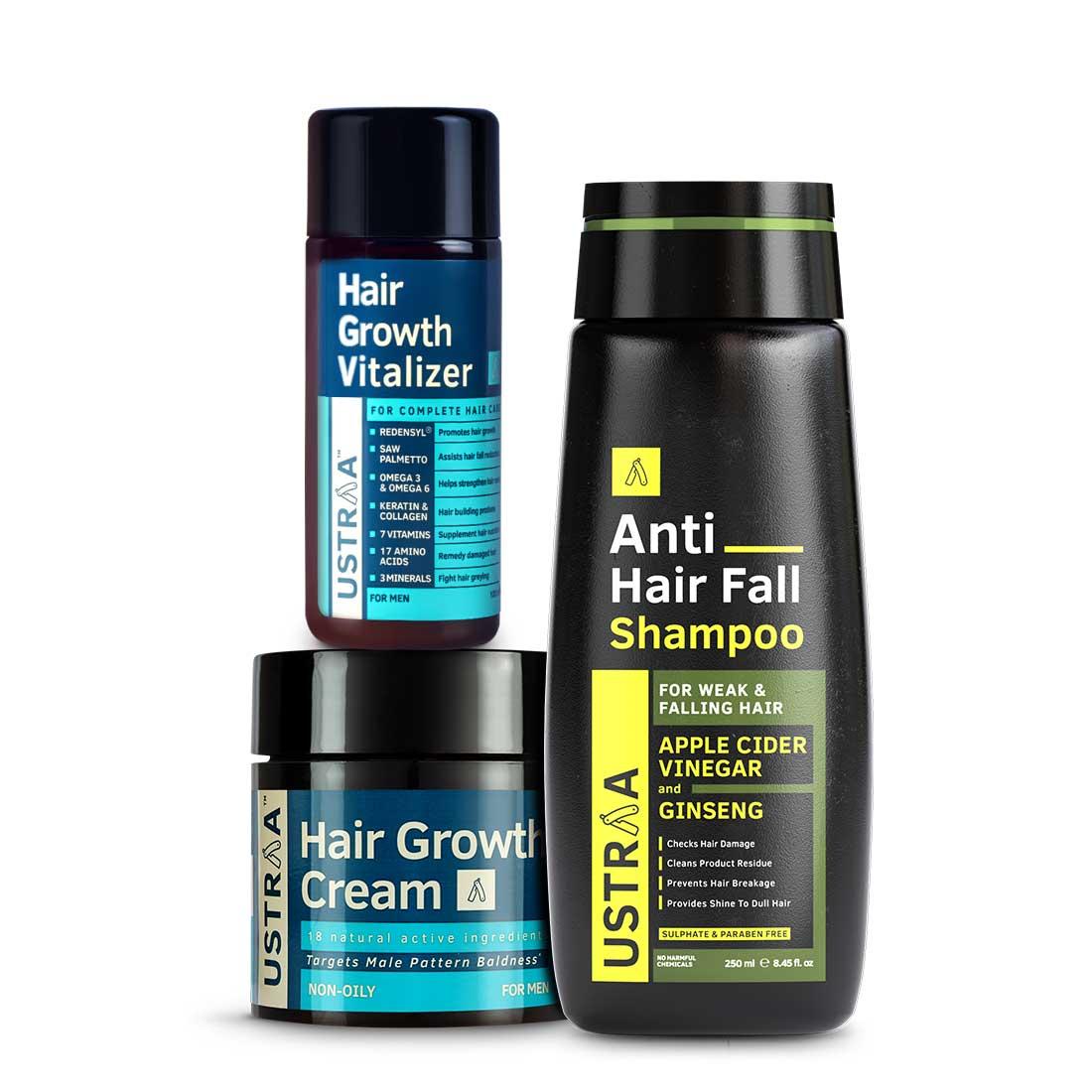Ustraa Ultimate Hair Growth Kit for Men (Set of 3): Hair Growth Vitalizer + Hair Growth Cream + Anti-Hairfall Shampoo