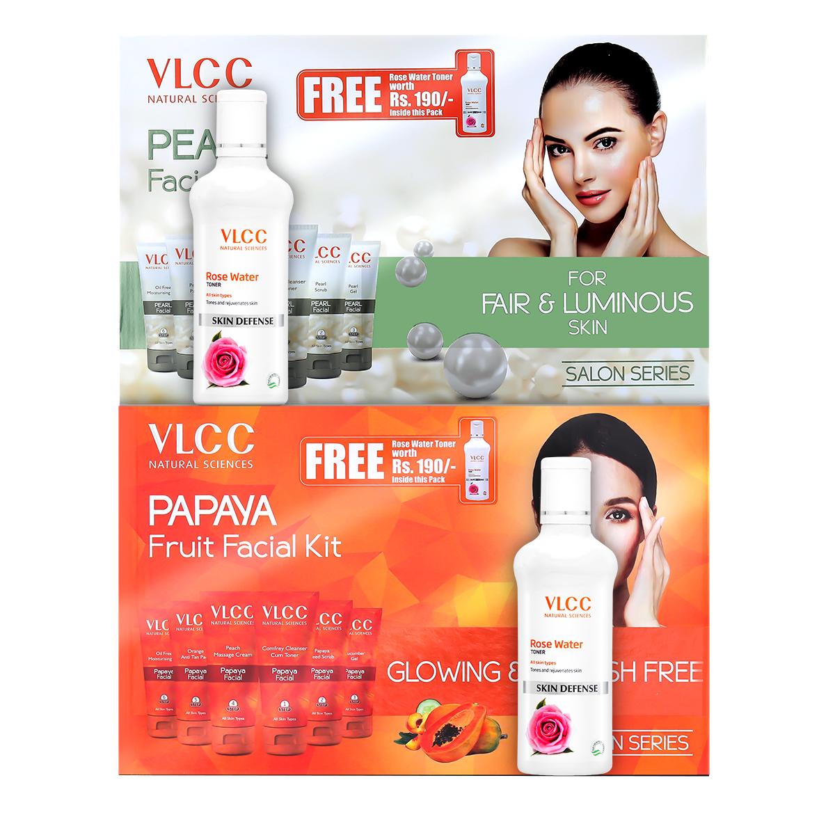 Papaya Fruit & Pearl Facial Kit with Free Rose Water Toner