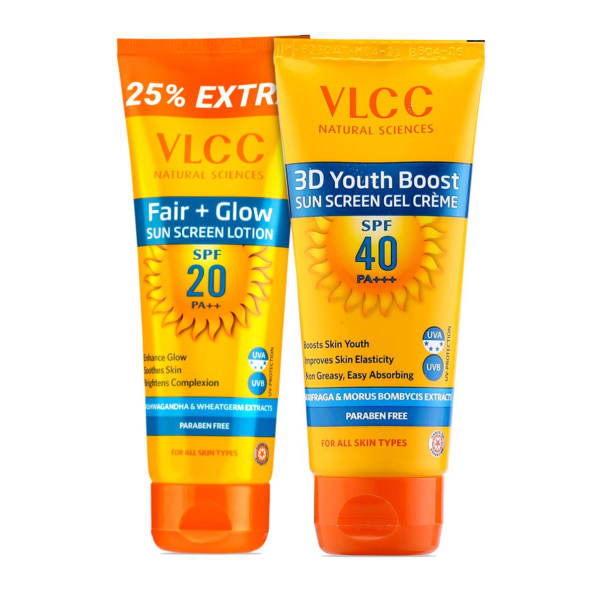VLCC Fair+Glow SPF 20 & 3D Youth Boost SPF 40 PA +++ Sunscreen