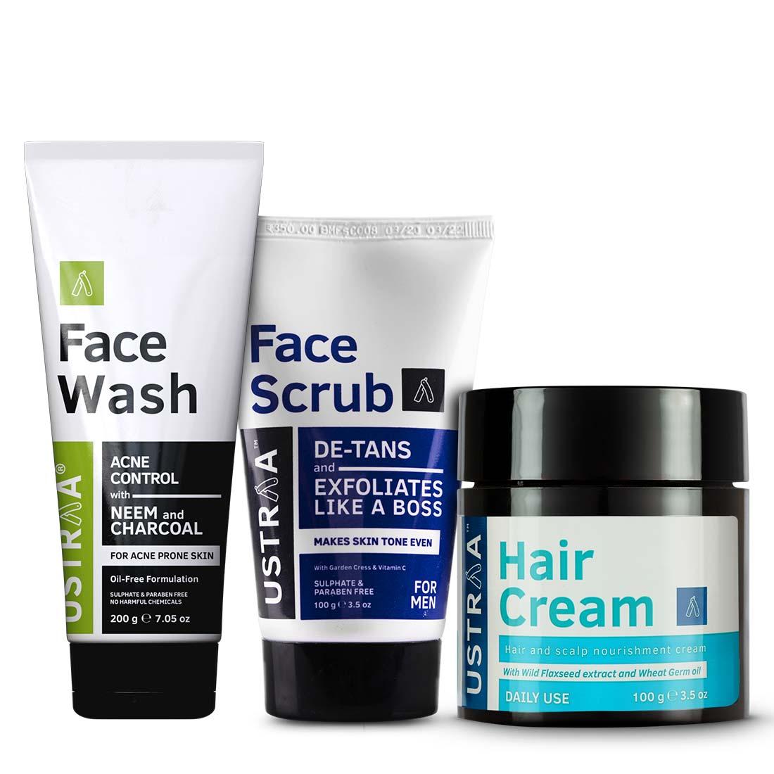 Face Scrub De-tan , Face Wash (Neem Charcoal) & Hair Cream (Daily Use)