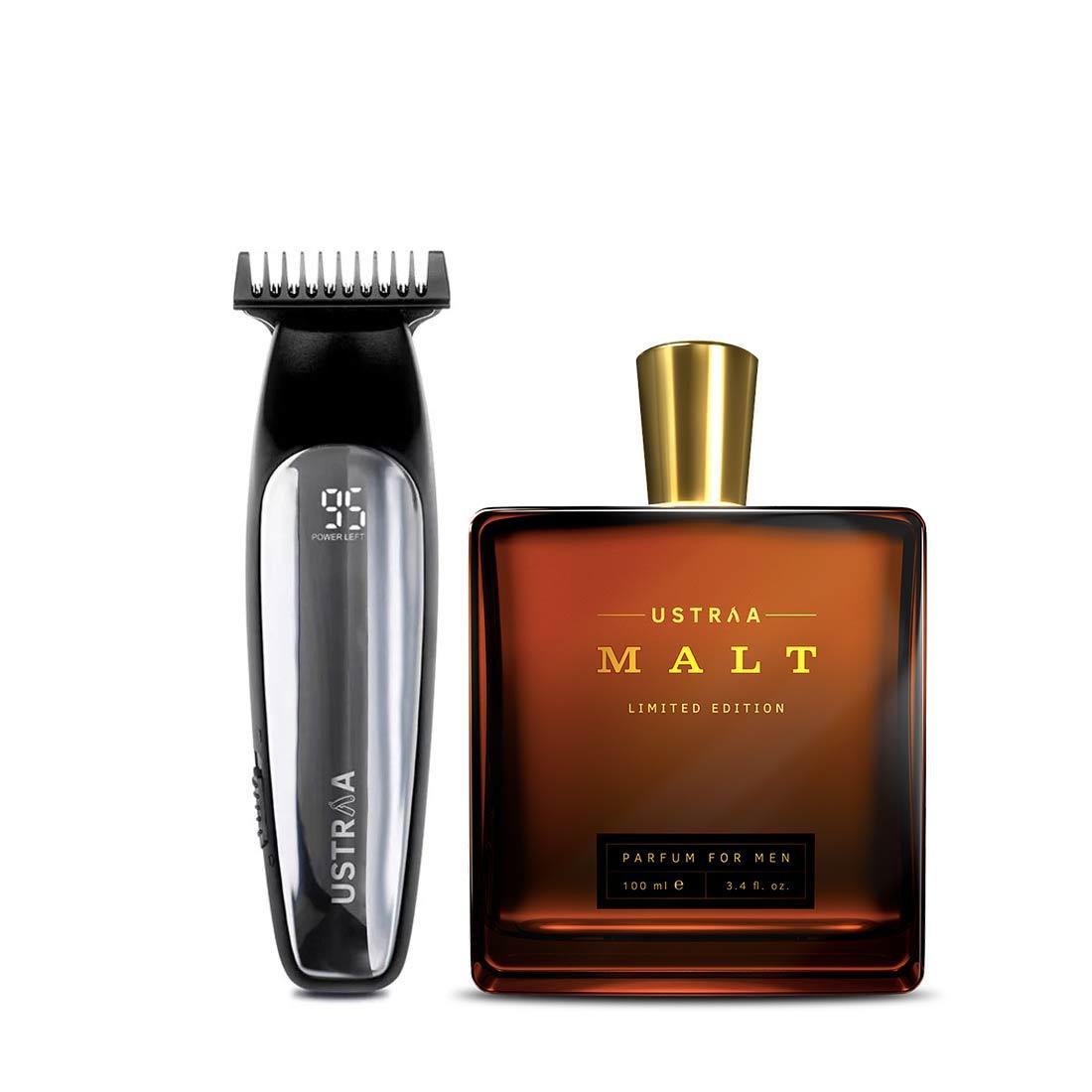 Ustraa Chrome Trimmer and Malt Perfume: Set of 2 For Men