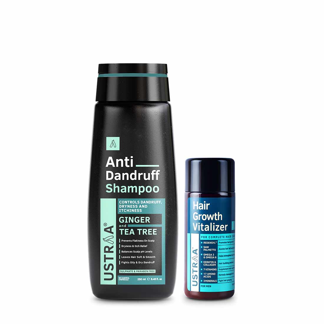 Ustraa Anti Dandruff Hair Care Solution for Men with Hair Growth Vitalizer (100ml) and Anti-dandruff Shampoo (250ml)