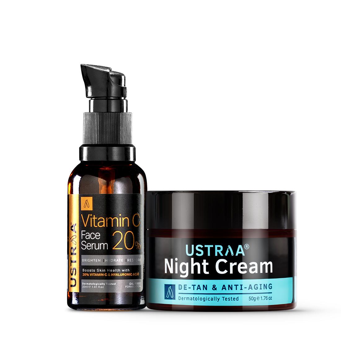 Buy Bright Skin Combo For Skin Brightening and Anti Aging : Night Cream & Vitamin C face Serum