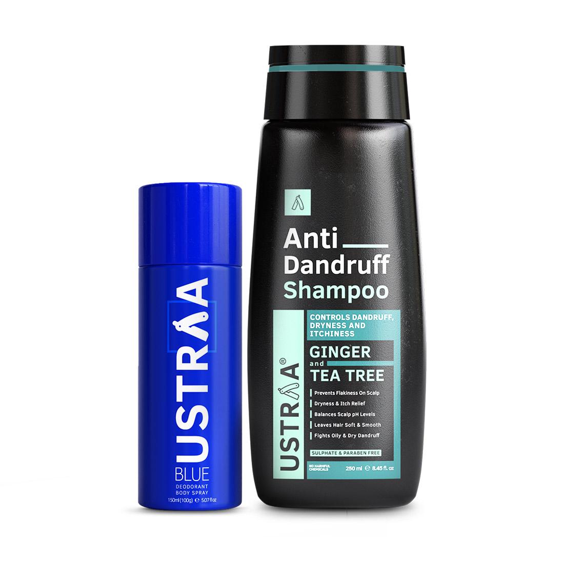 Ustraa BLUE Deodorant - 150ml & Ustraa Anti Dandruff Hair Shampoo - 250ml 