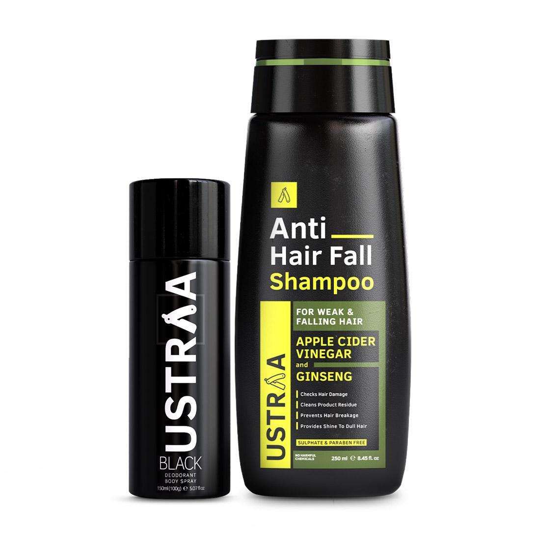 Ustraa Anti Hair Fall Shampoo and Black Deodorant Combo For Men