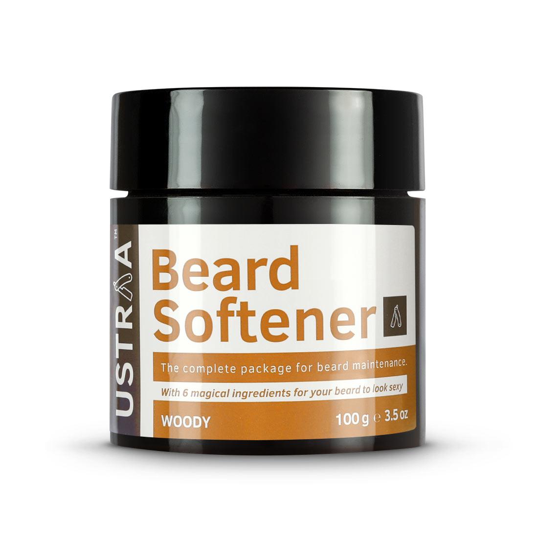 Ustraa Beard Softener Woody with Cedarwood and Argan oil - for a Nourished, Soft and Healthy Beard, 100g, softener, softner, softnr, balm, beard balm, beard wax, wax, beard softner, beard softener, beard softnr
