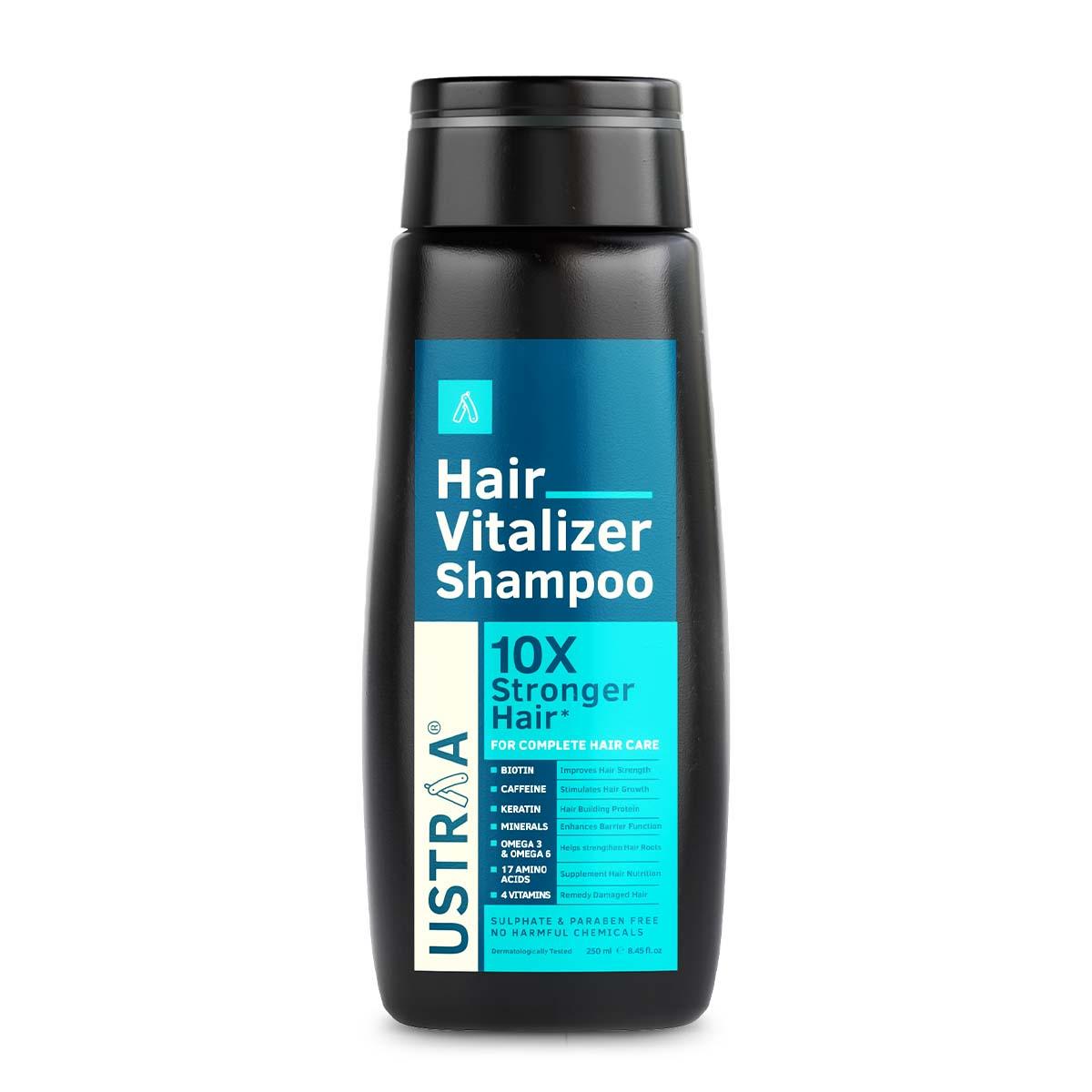 Ustraa Hair Vitalizer Shampoo keep 10X Stronger Hair - refers to hair breakage as tested by an independent lab v/s a non-conditioning shampoo