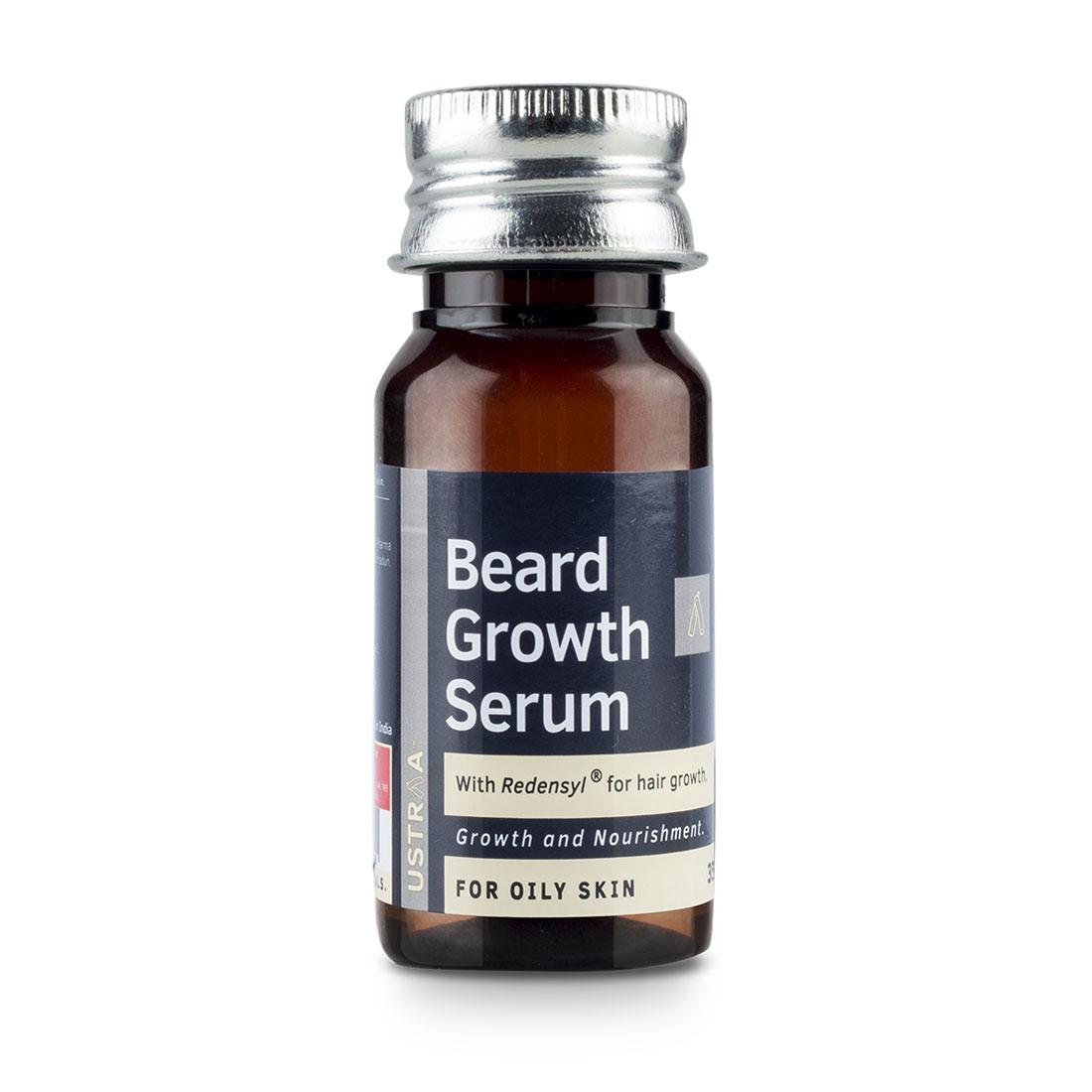USTRAA Beard Growth Serum (Oily Skin) 35 ml - With Redensyl for Acne-prone & Sensitive Skin, Boosts Beard Growth, Beard Nourishment and Moisturization