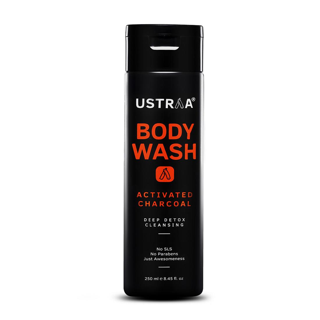 Ustraa Body Wash for Men 250 ml - WIth Activated Charcoal and Rich Lather for Deep Cleansing