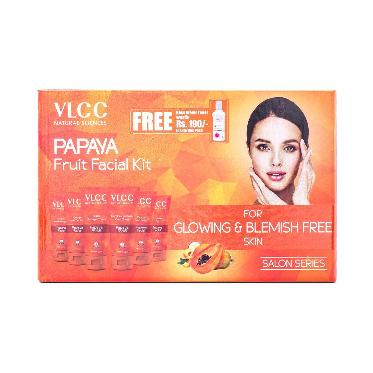 VLCC Papaya Fruit Facial Kit + FREE Rose Water Toner - Unleash the Power of Natural Glow