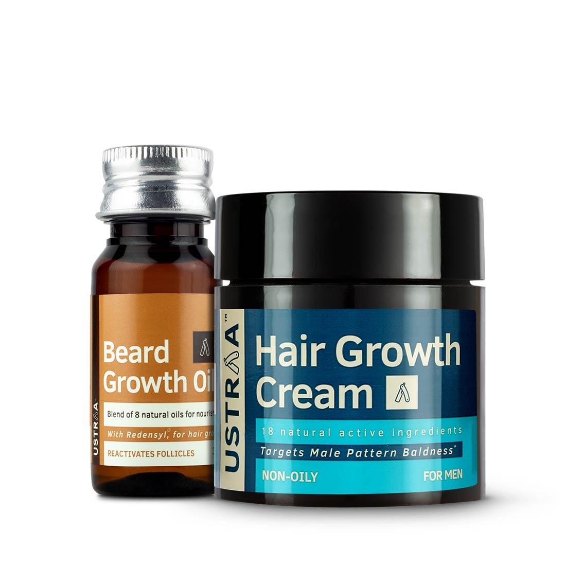 Ustraa Beard Growth Oil and Hair Growth Cream Combo for Men: With Redensyl, Saw Palmetto, Natural Oils & Onion Extract
