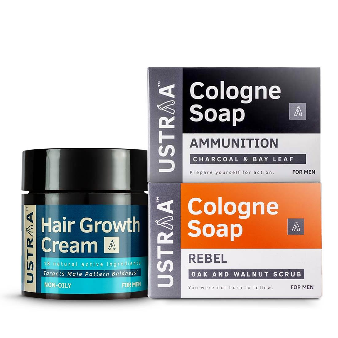 Hair Growth Cream and 2 Ustraa Cologne Soaps