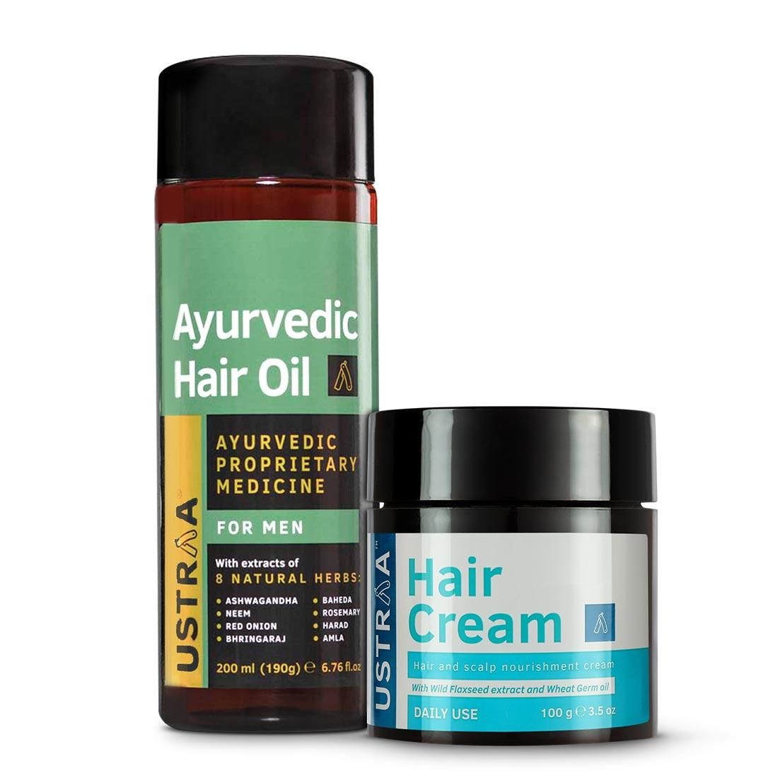 Ustraa Hair Cream- Daily Use + Ayurvedic Hair Oil For Men: Set of 2