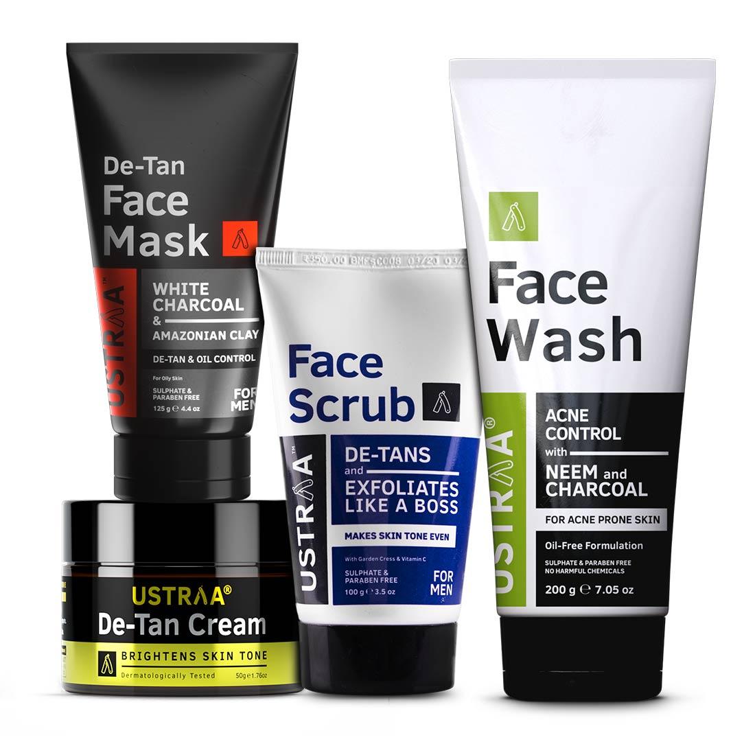 Ustraa Complete De-Tan Pack For Men: Face Wash + Face Scrub + Face Wash + De-Tan Cream