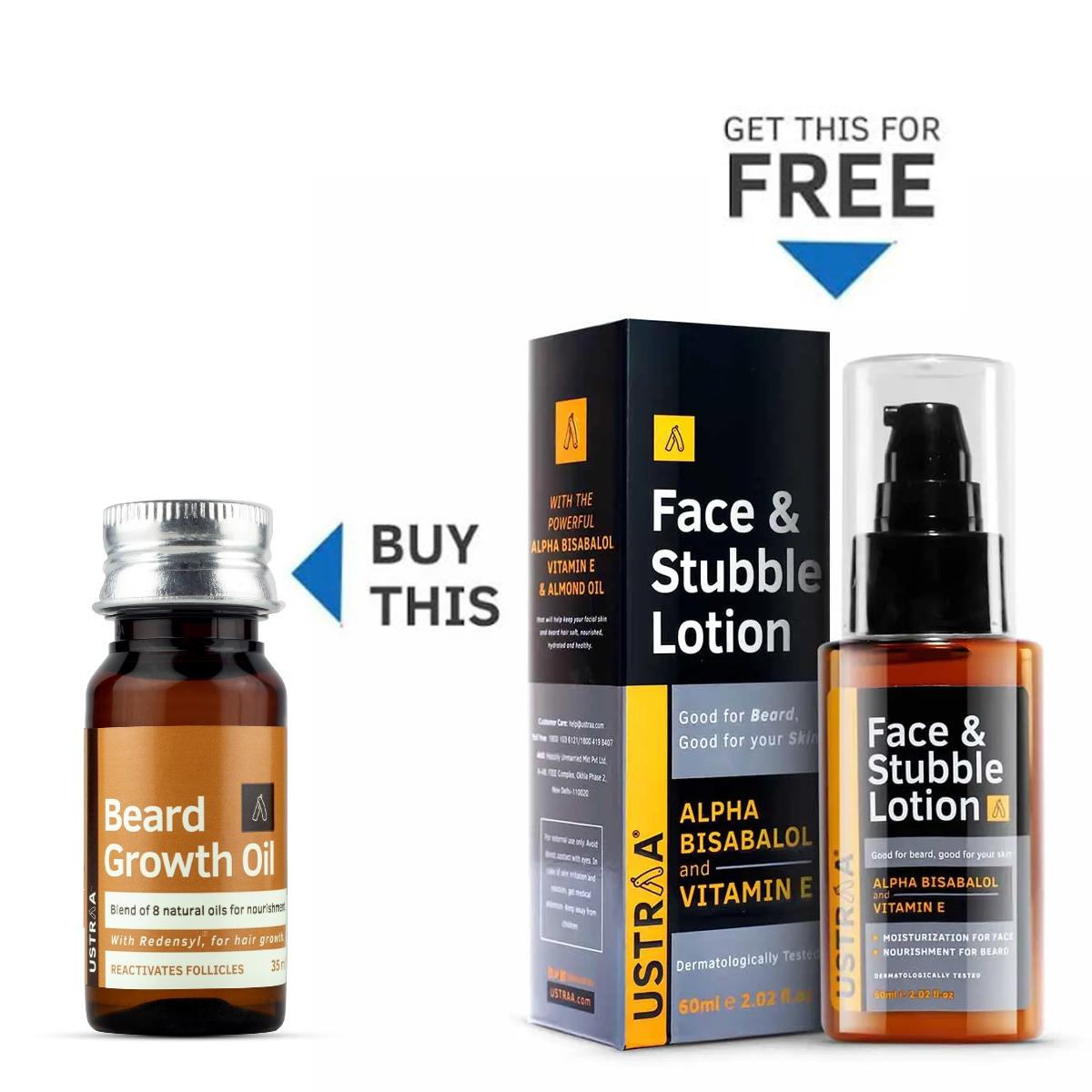 Ustraa Beard Growth Oil & Get Face & Stubble Lotion Free
