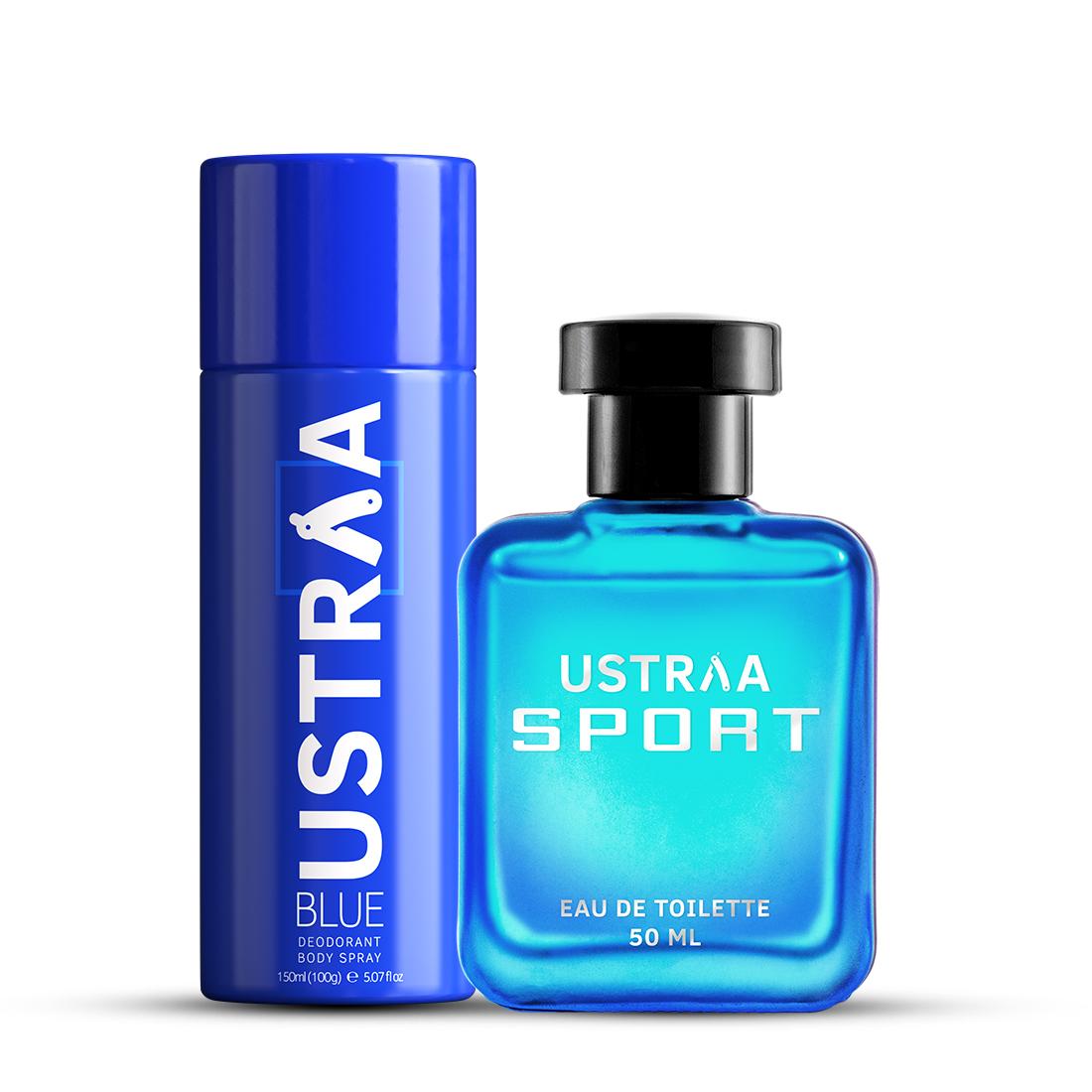 Ustraa BLUE Deodorant Body Spray & Sport EDT Perfume for Men