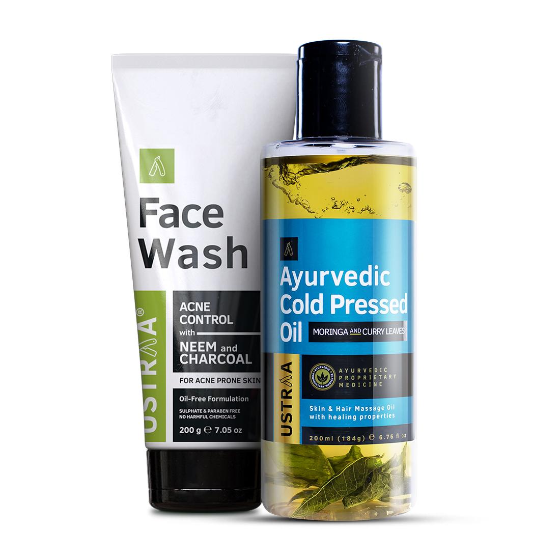 Ayurvedic Cold Pressed Oil & Face Wash Neem & Charcoal Combo