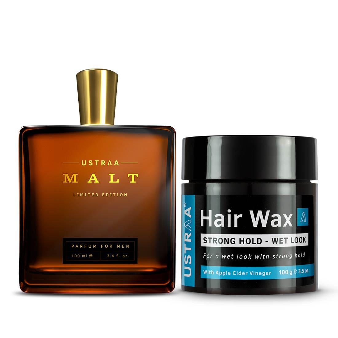 Ustraa Malt Perfume + Hair Wax- Wet Look Combo For Men: (Set of 2)