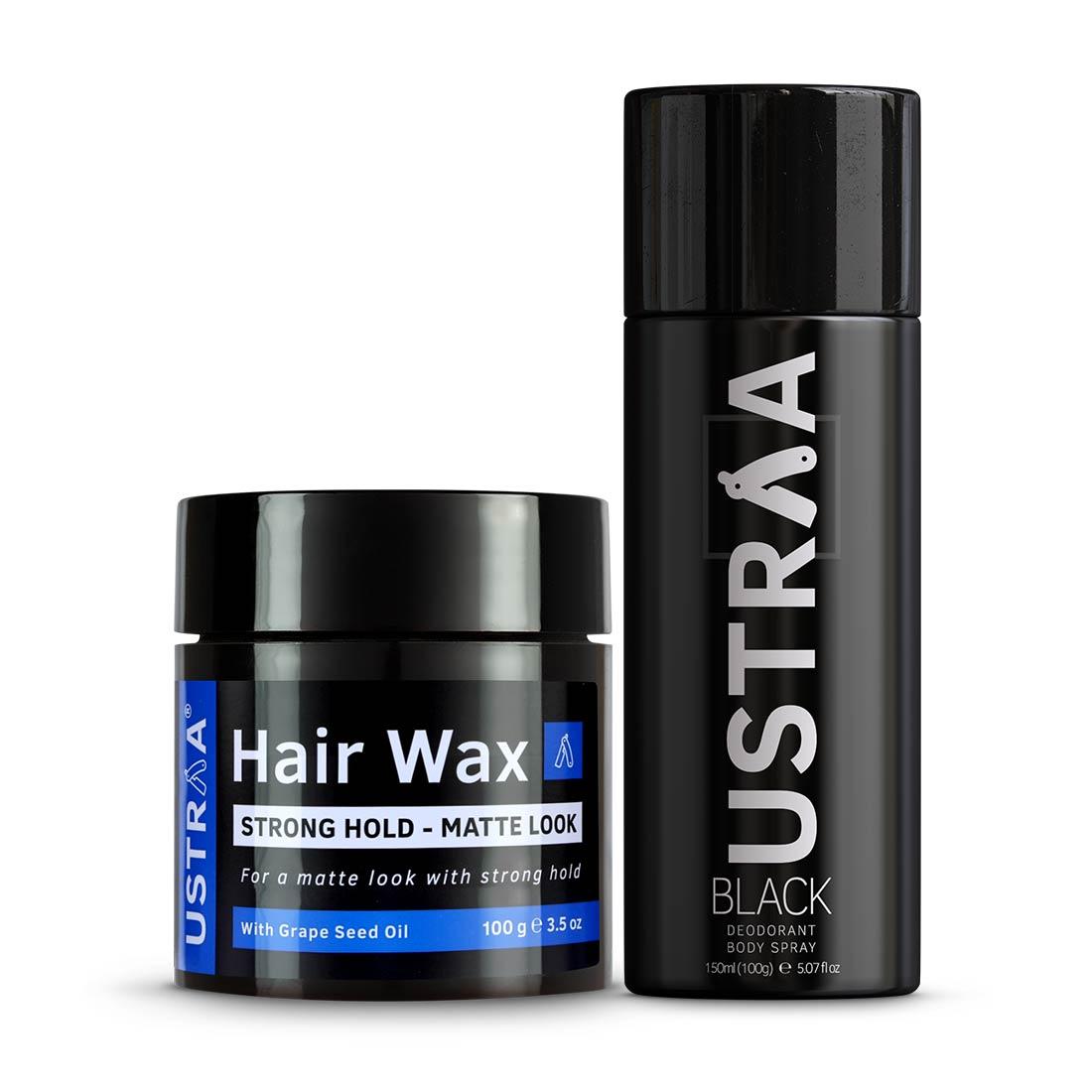 Ustraa Black Deodorant (150ml) and Hair Wax-Matte Look (100g) For Men