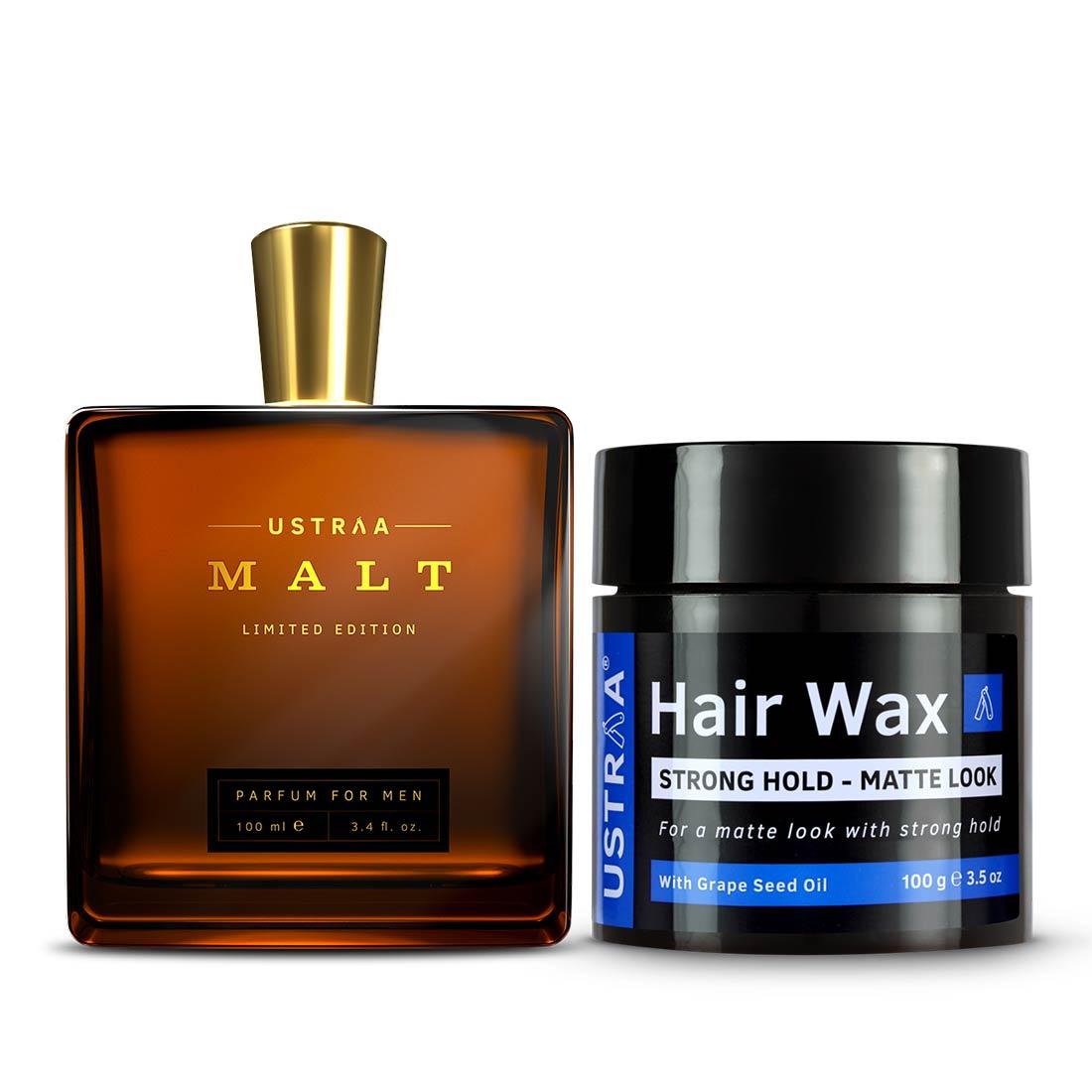 Ustraa Malt Perfume + Hair Wax- Matte Look Combo For Men: (Set of 2)