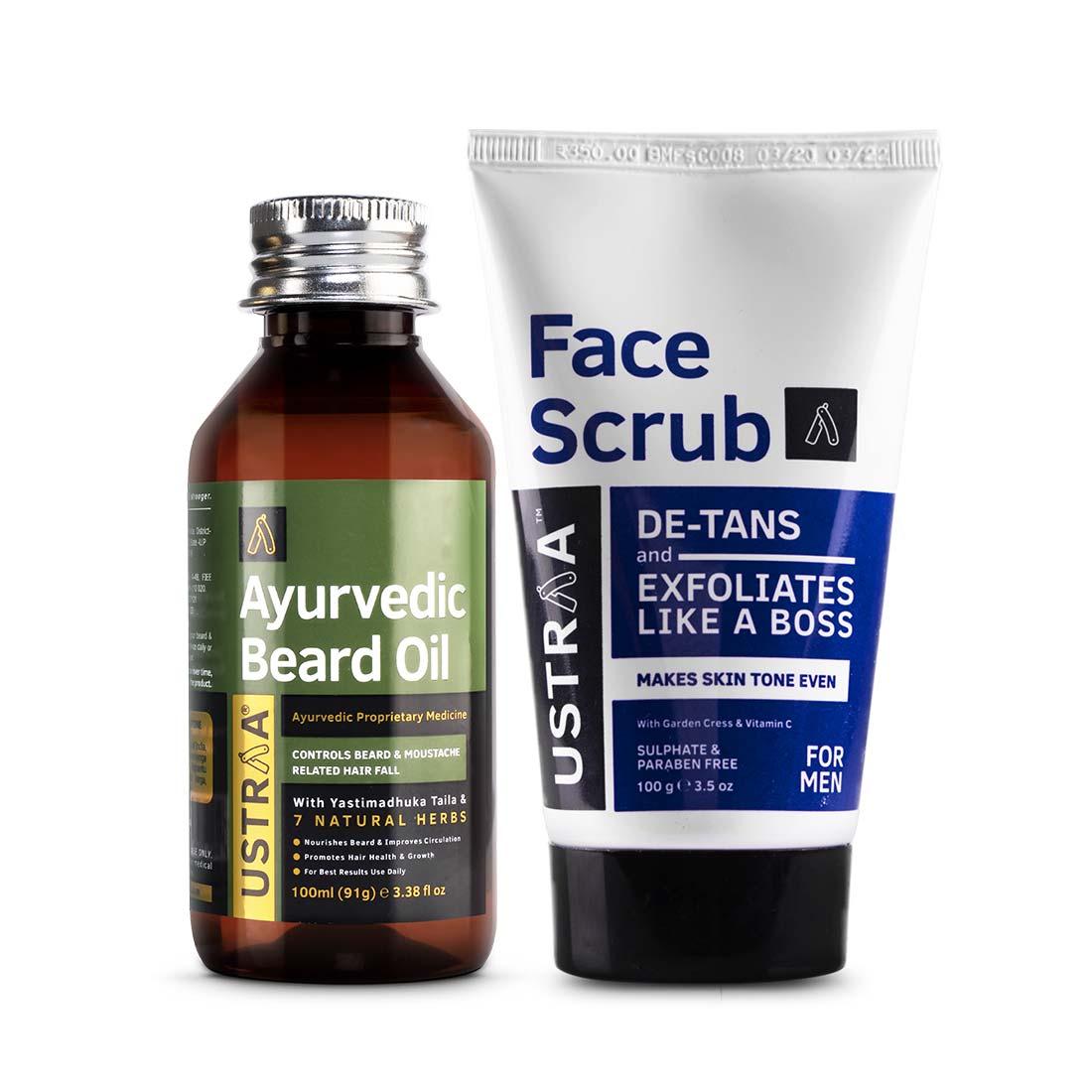Ayurvedic Beard Oil & De-Tan Face Scrub 