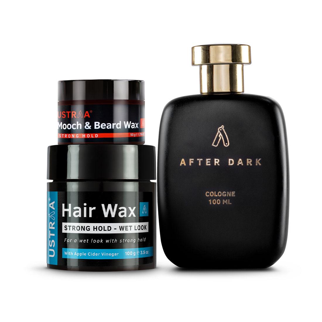 Ustraa Complete Styling Pack For Men: After Dark Cologne + Mooch & Beard Wax + Hair Wax