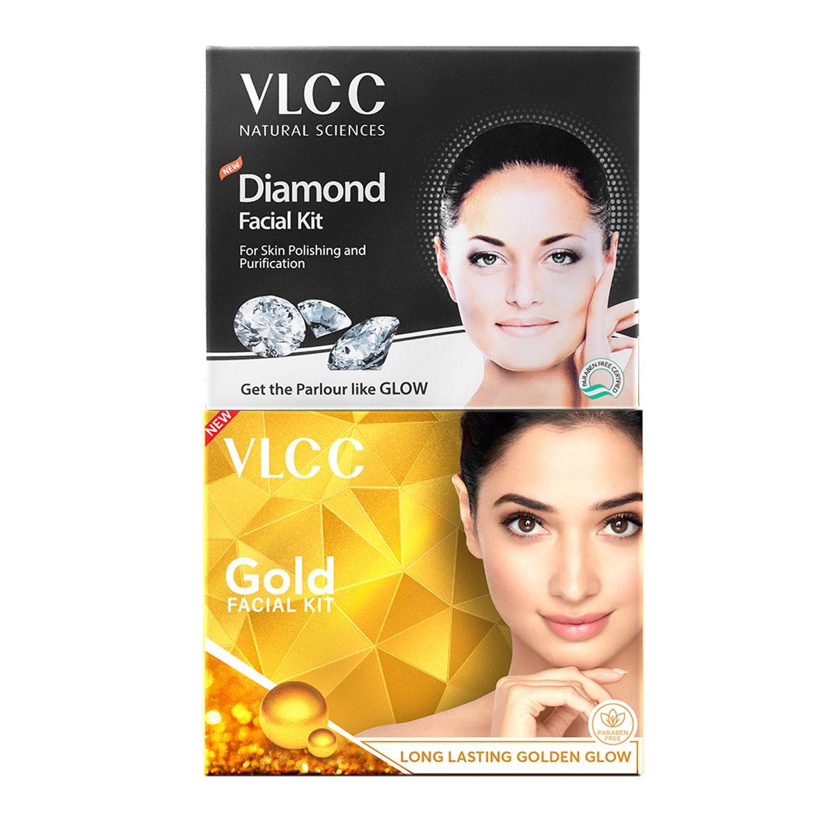 VLCC Gold Facial Kit & Diamond Single Facial Kit - Reveal Glowing Skin