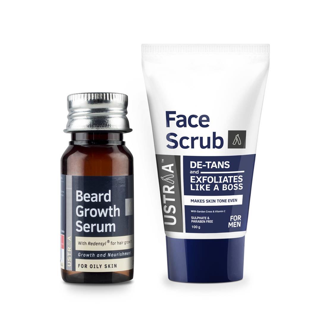Beard Growth Serum & Face Scrub- De tan