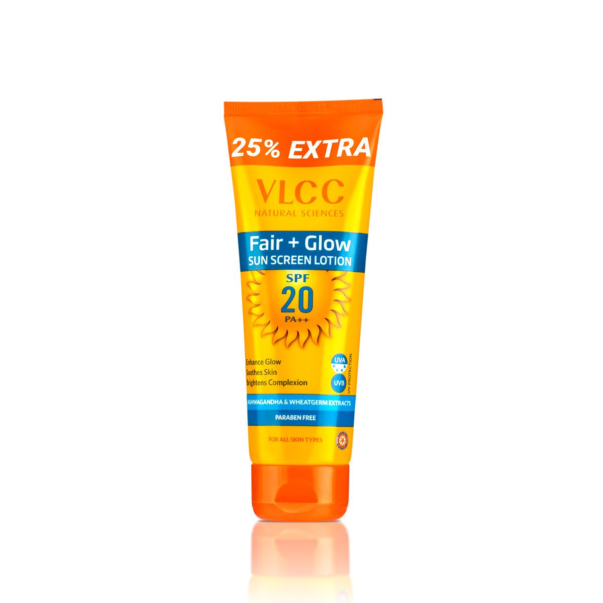 VLCC Fair+ Glow Sunscreen Lotion SPF20 PA++ - Enhance Your Skin's Fairness and Sun Protection