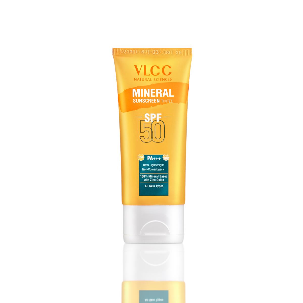 VLCC Mineral Sunscreen Tinted SPF 50 PA+++ - Ultra Lightweight Non-Comedogenic Sun Protection with Tinted Coverage