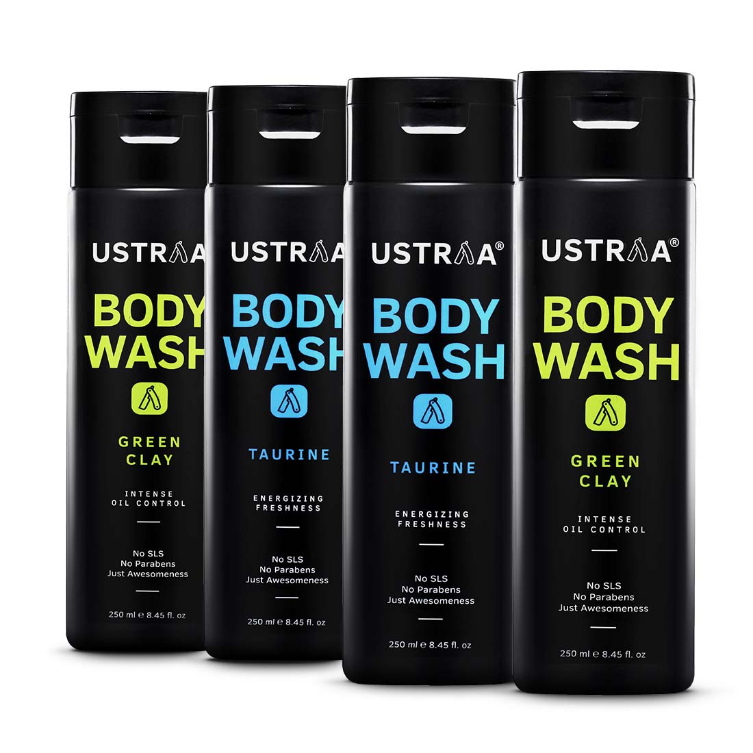 Body Wash for Men - Green Clay & Taurine - Set of 4