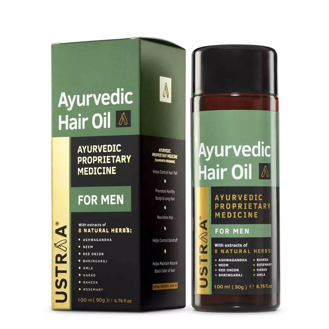 Ustraa's Ayurvedic Hair Oil for Men 100 ml - With Ayurvedic Ingredients like Sushruta, Charak, and Bhrigu