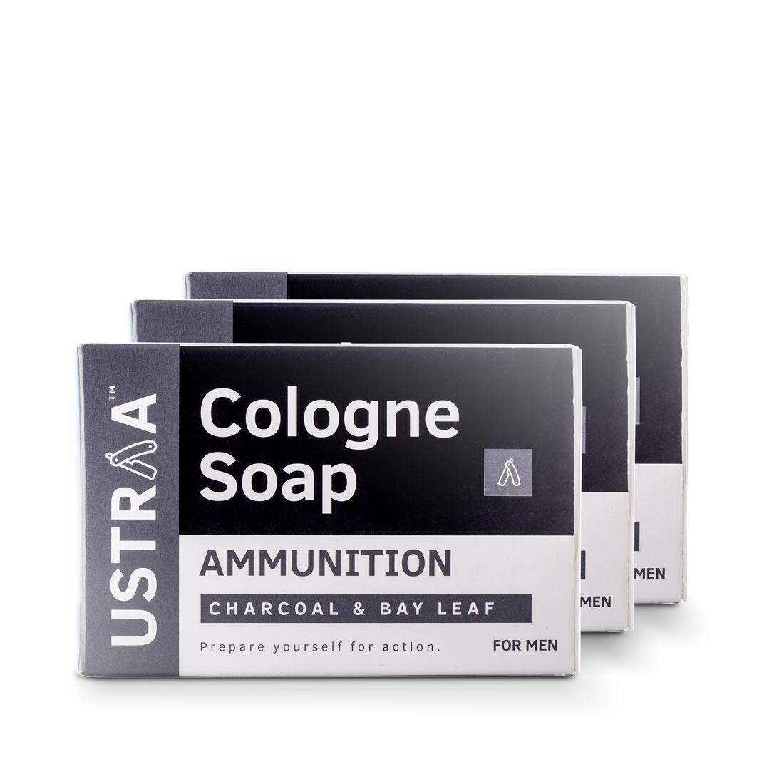 Ustraa Ammunition Cologne Soap with Charcoal and Bay Leaf (Pack of 3)