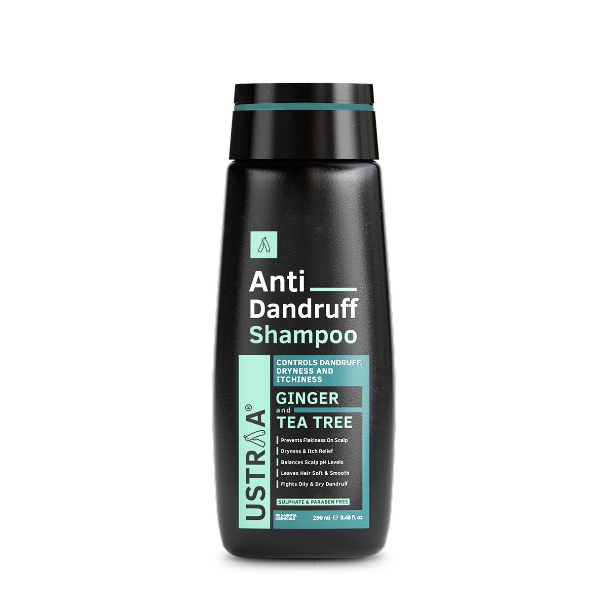 Ustraa Anti Dandruff Hair Shampoo 250 ml - A shampoo for men with Ginger and Tea Tree - Fights Dandruff, Dryness & Prevents flaking on the scalp
