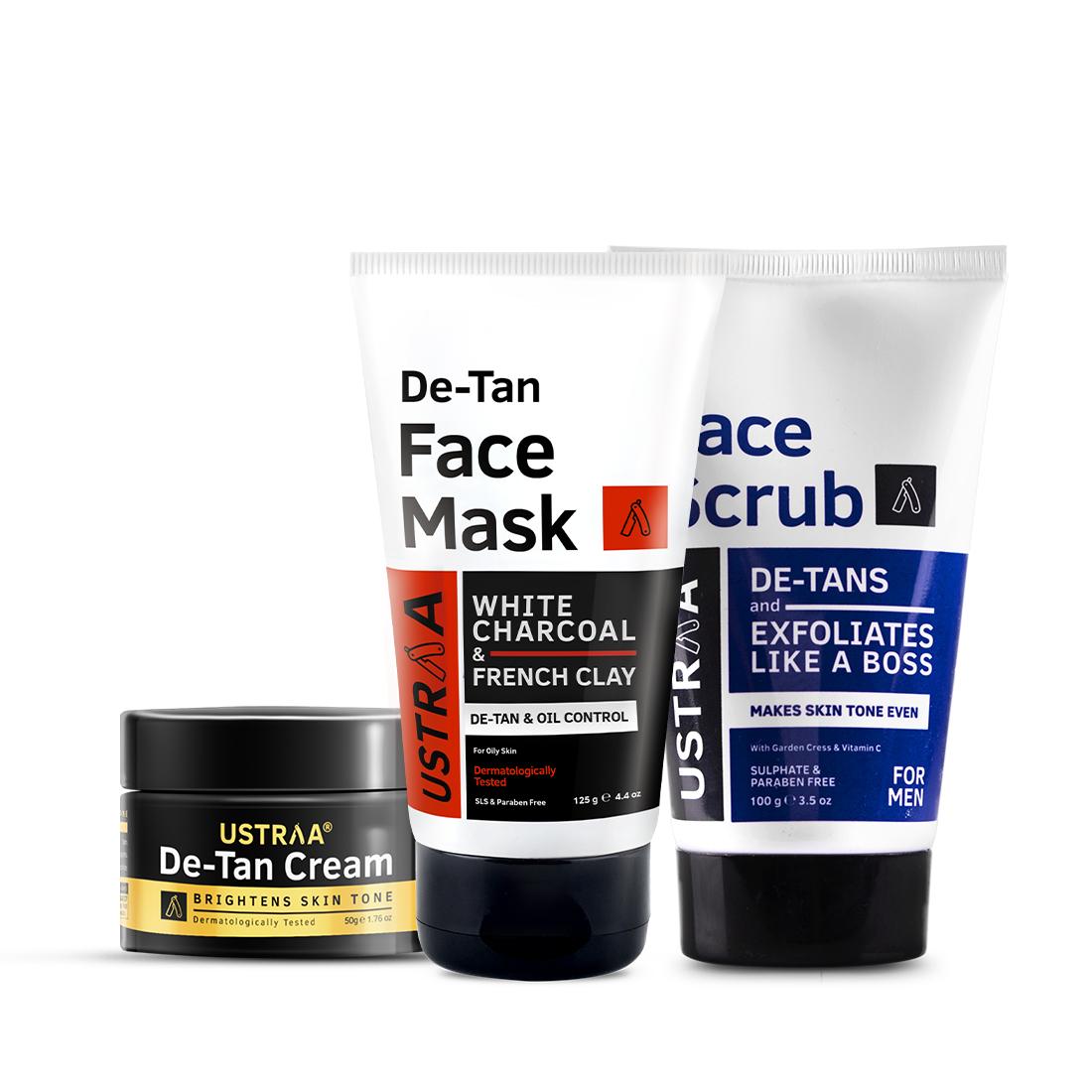 Ustraa Anti Tan Facial Kit for men |Face Scrub De tan | De tan Cream |Face Mask- Oily Skin