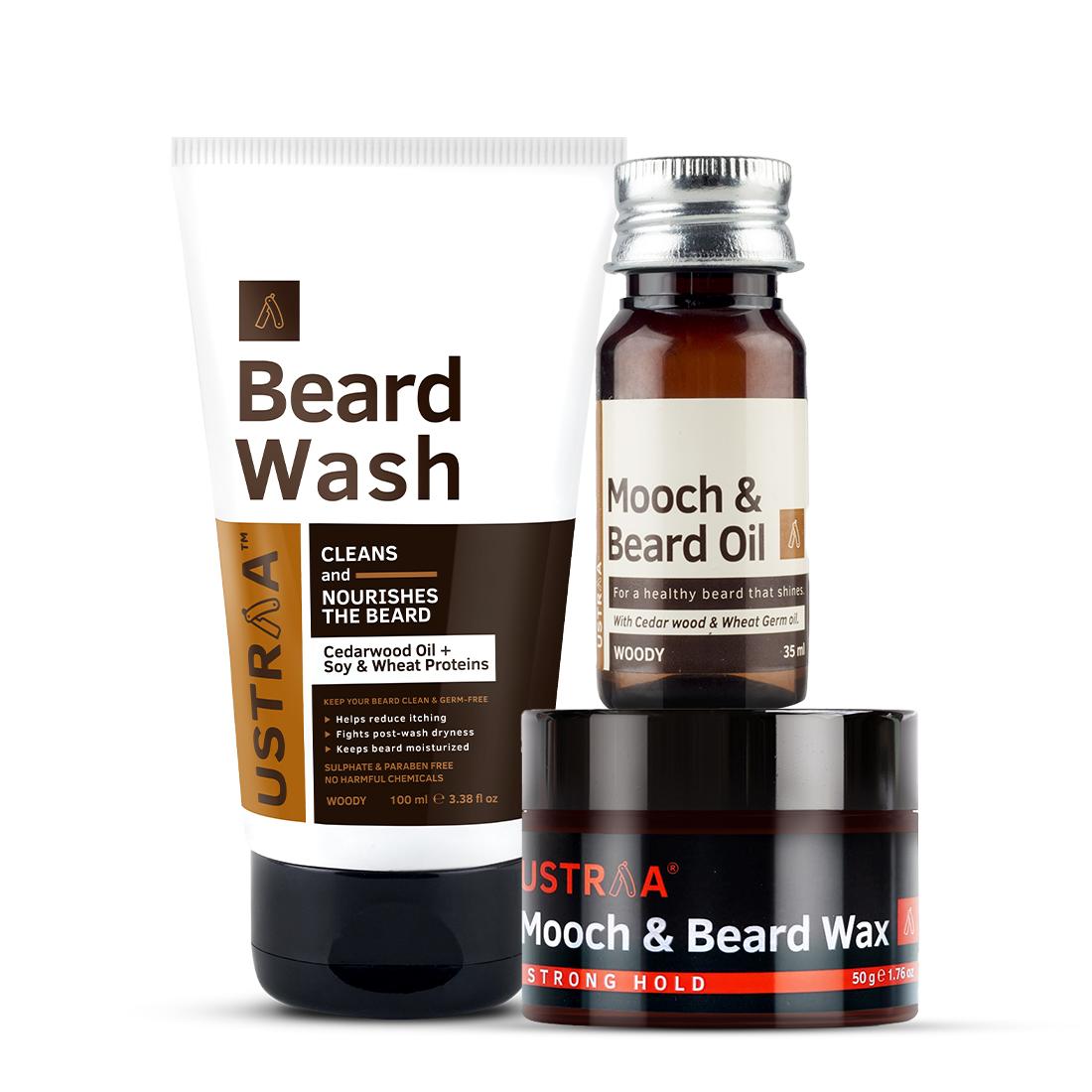 Ustraa Beard Lover Pack - Beard Wash & Mooch & Beard Oil and Mooch & Beard wax