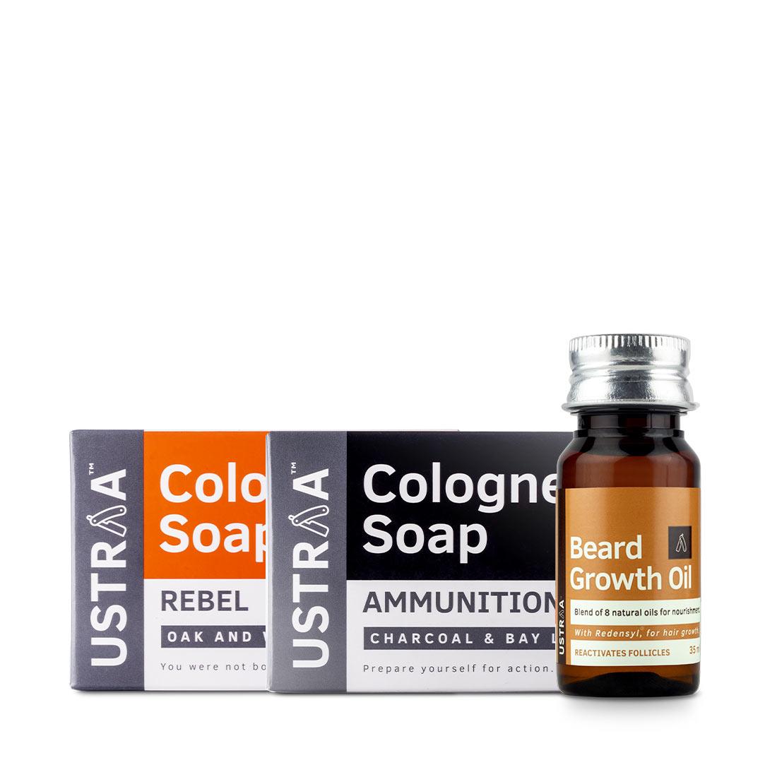 Ustraa Beard Growth Oil & Cologne Soap Combo- Ammunition & Rebel