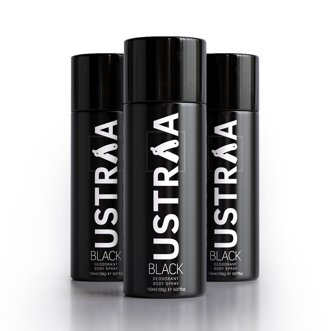 Ustraa Black Deodorant Body Spray (Set of 3) | 24-Hour Freshness for Men