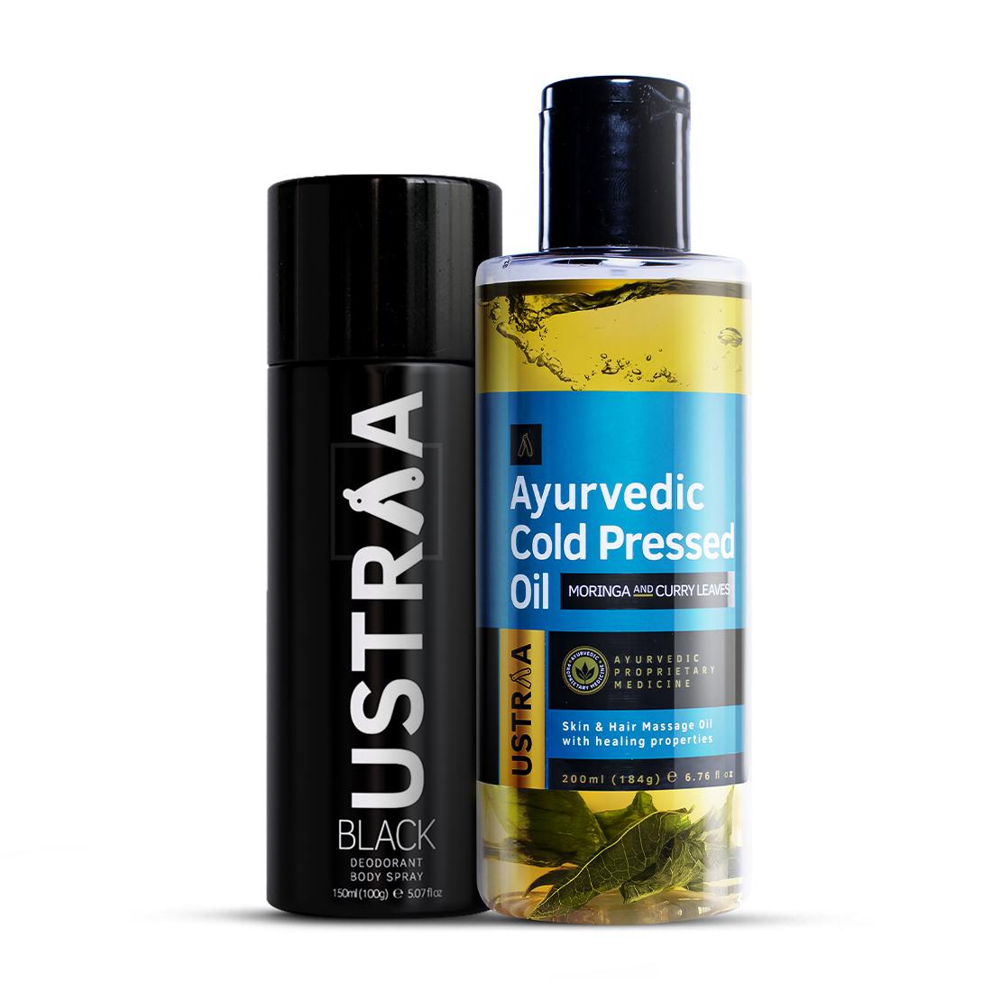 Ayurvedic Cold Pressed Oil & BLACK Deodorant Body Spray Combo