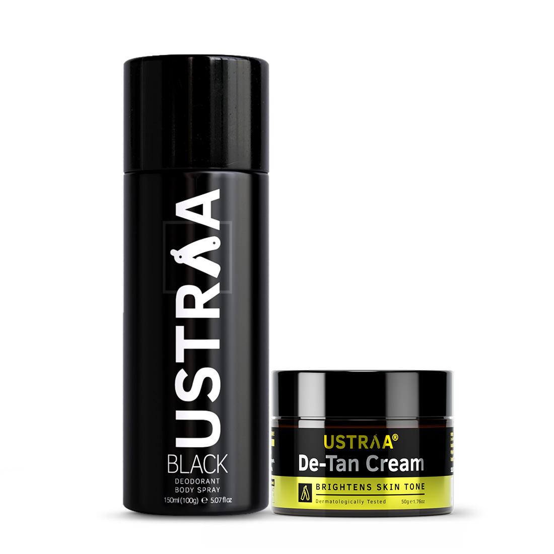 Ustraa Black Deodorant 150ml & De-tan Face Cream 50g