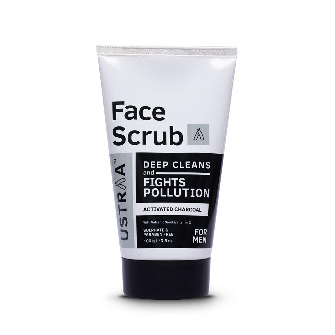 Ustraa Activated Charcoal Face Scrub 100 g - A Face Scrub for men with Volcanic Sand and Walnut Granules to free your skin of Toxins and Pollution