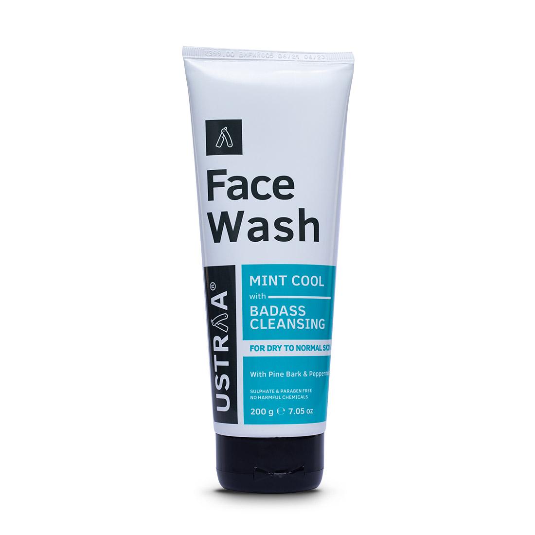 dry face wash, facewash, facewashes, ustraa Mint Cool Face Wash 200 g - For Dry Skin, With Peppermint, Glycerine and Coconut Derivatives for Intense Moisturization