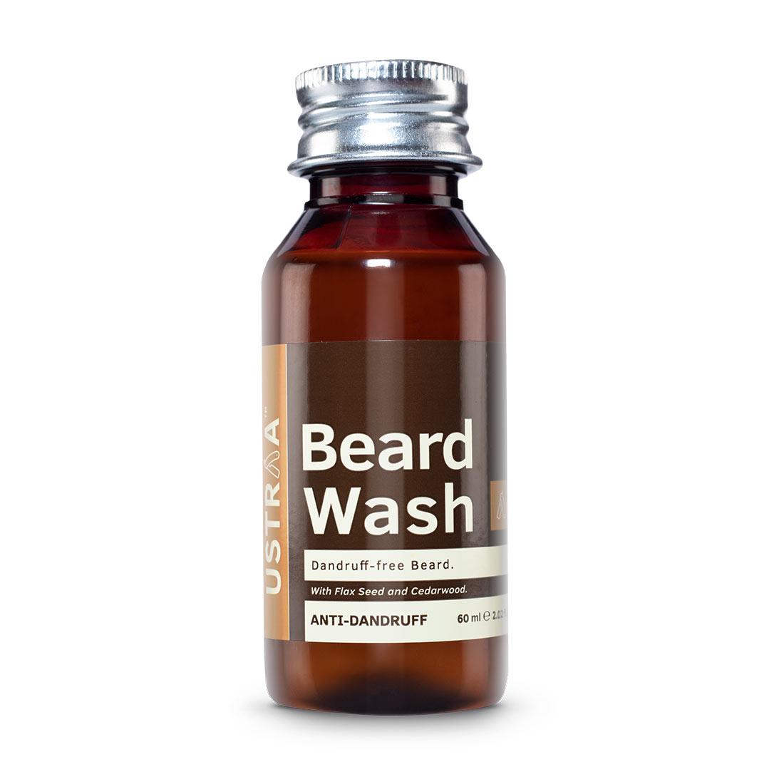 Ustraa Anti Dandruff Beard Wash 60 ml - An Easy to Wash Beard wash with Flax Seed Oil, Cedarwood Oil and Prickly Pear Cactus Extract to Prevent Post Wash Tanning 