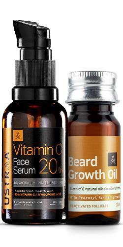 Get Bright Skin & Dense Beard | Vitamin C Face Serum & Beard Growth Oil |  Ustraa