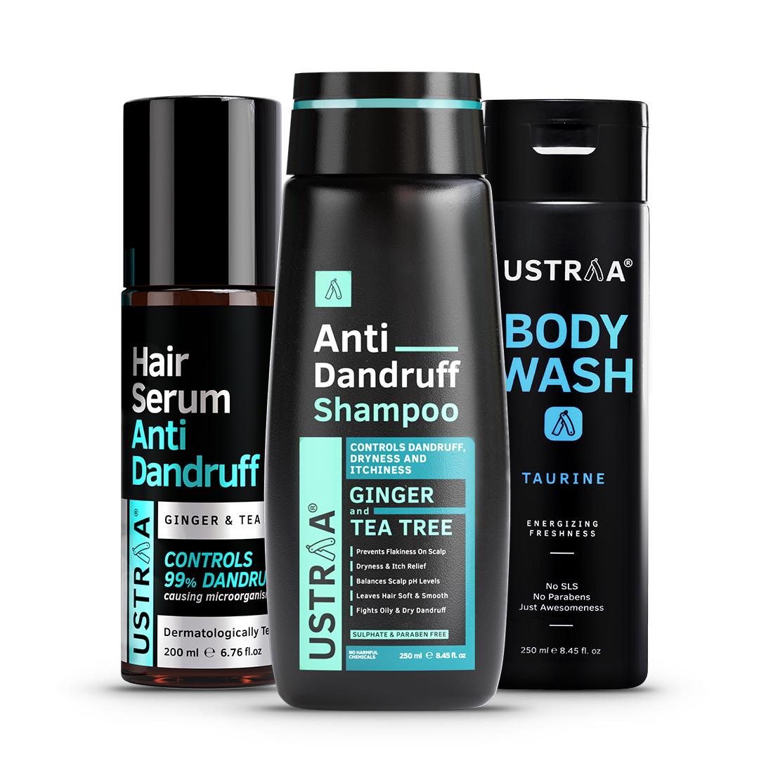 Anti Dandruff Hair Serum 200ml, Anti Dandruff Shampoo 250ml & Body Wash  Taurine 250ml