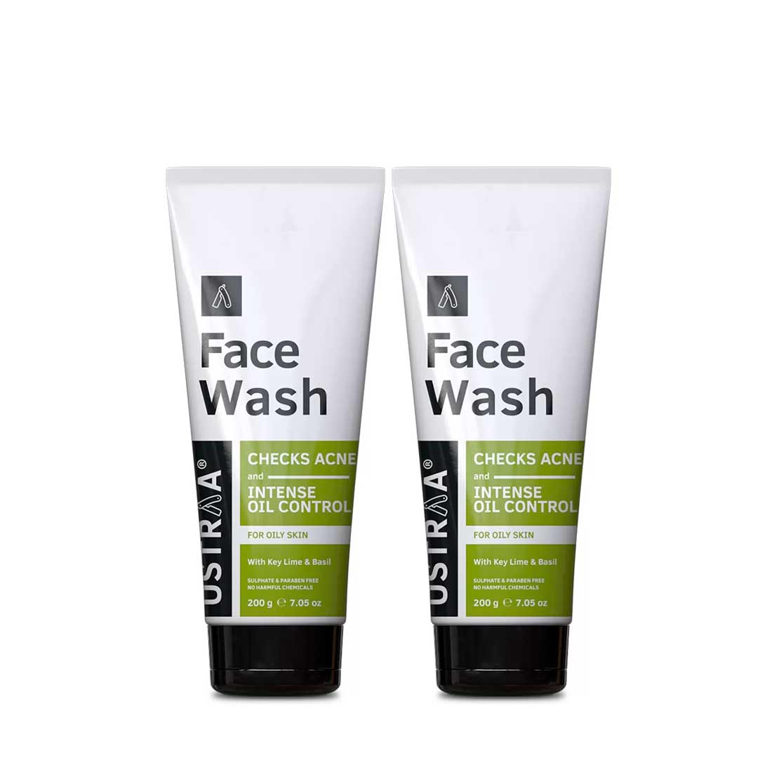 Ustraa Face Wash - for Oily and Acne Prone Skin  Set of 2- Sulphate & Paraben Free - Checks Acne and Blackheads - 200g