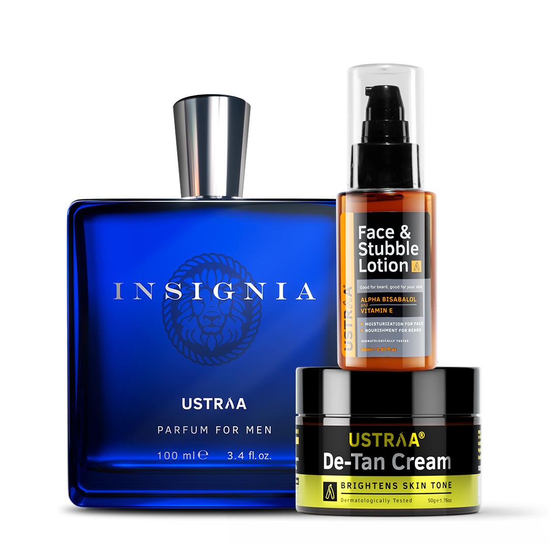 Ustraa Insignia Perfume & Face & Stubble Lotion & De Tan Cream