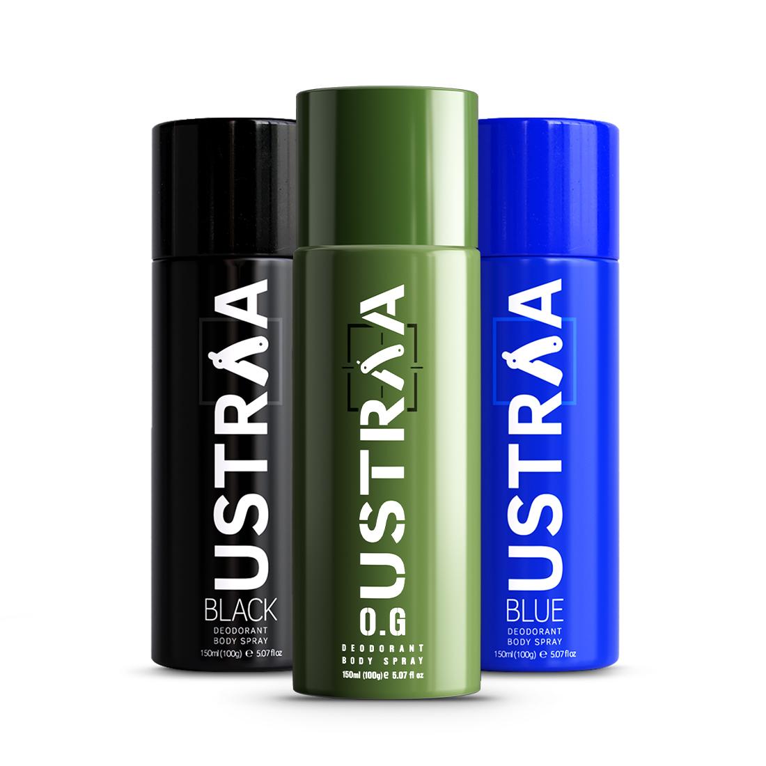 Deodorant Body Spray - 150 ml - OG, Black &  Blue - Set of 3